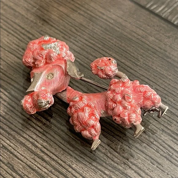 Vintage Pink French Poodle Dog Brooch - Pin Silver-tone Pink Accents - Picture 4 of 16